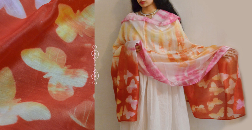 मलंग ☙ Chanderi Silk Clamp dyed Dupatta { तितली } ☙